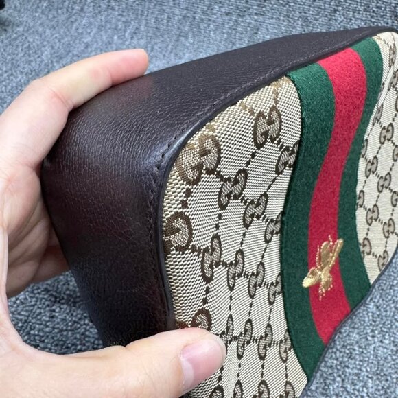 GUCCI Webby Bee Brown Cloth Shoulder Bag 670-040125 - Picture 7 of 15